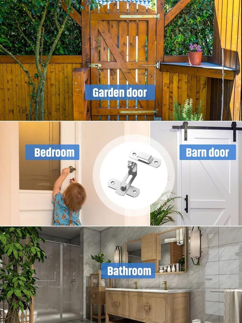 PRETOX 90 Degree Flip Sliding Barn Door Lock Stainless Steel Angle Door Latch Buckle Screen Door Stopper Lock Hook Eye Lock for Barn Garden Bathroom Outdoor Garage Window Sliding Door Silver2 Pack - Image 4