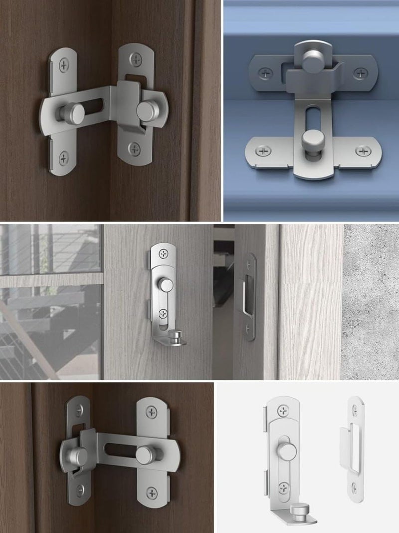 PRETOX 90 Degree Flip Sliding Barn Door Lock Stainless Steel Angle Door Latch Buckle Screen Door Stopper Lock Hook Eye Lock for Barn Garden Bathroom Outdoor Garage Window Sliding Door Silver2 Pack - Image 5