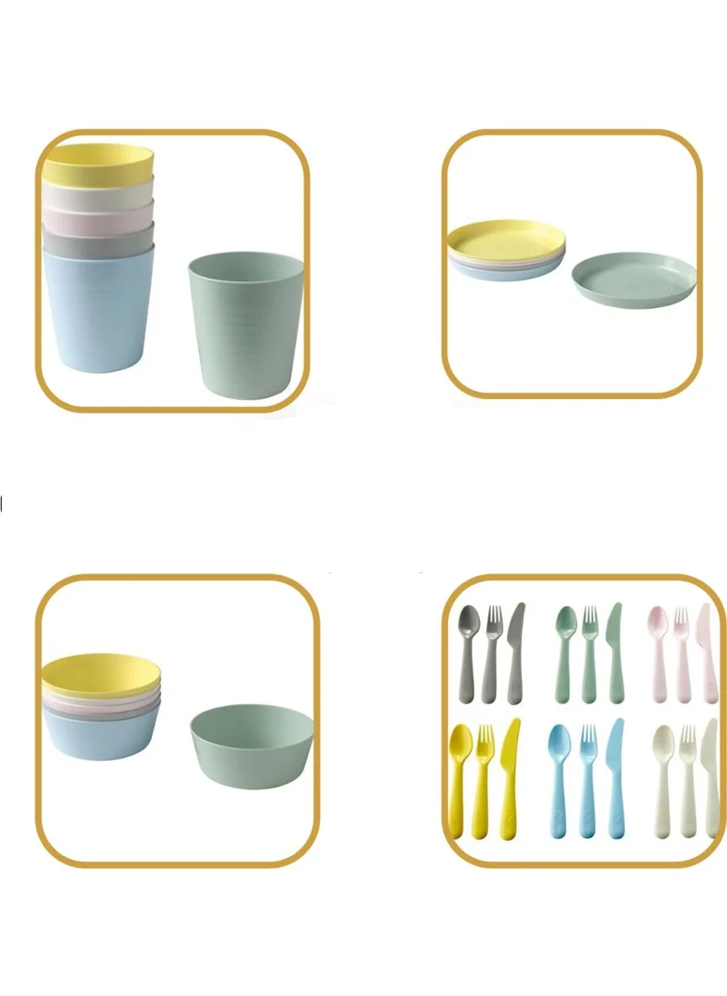 Ikea Plank Cup + Plate + Bowl + Fork Spoon Set of 4