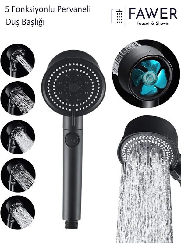 FAWER Faucet & Shower Black Turbo 5-Function Fan Shower Head Hand Shower  - Image 1
