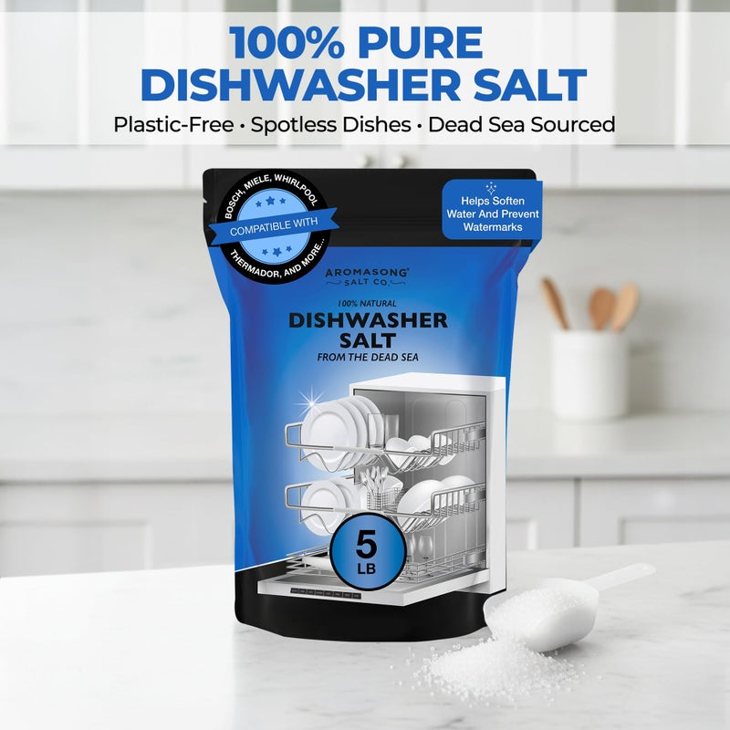 Aromasong Dishwasher Salt 5 LB - 100% Natural Water Softening Agent Compatible with Bosch, Miele, Whirlpool, Thermador and More... For Cleaner Dishes & Washer Reactivation (packaging may vary) - Image 2