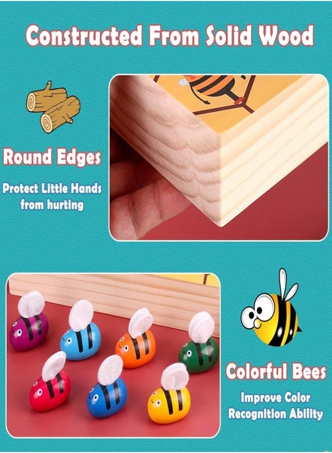 BELLSBERRY Bees Color Matching Game for Kids – Hive Sorting & Counting Educational Toy with 7 Bees, Clip & Base Plate - Image 3