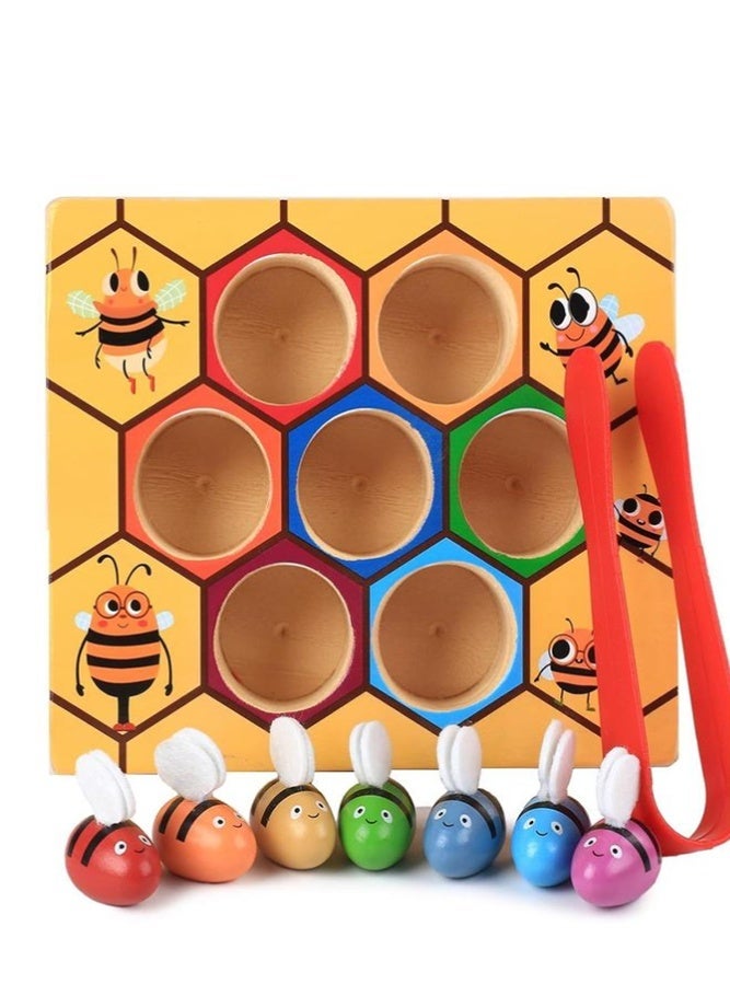 BELLSBERRY Bees Color Matching Game for Kids – Hive Sorting & Counting Educational Toy with 7 Bees, Clip & Base Plate - Image 1