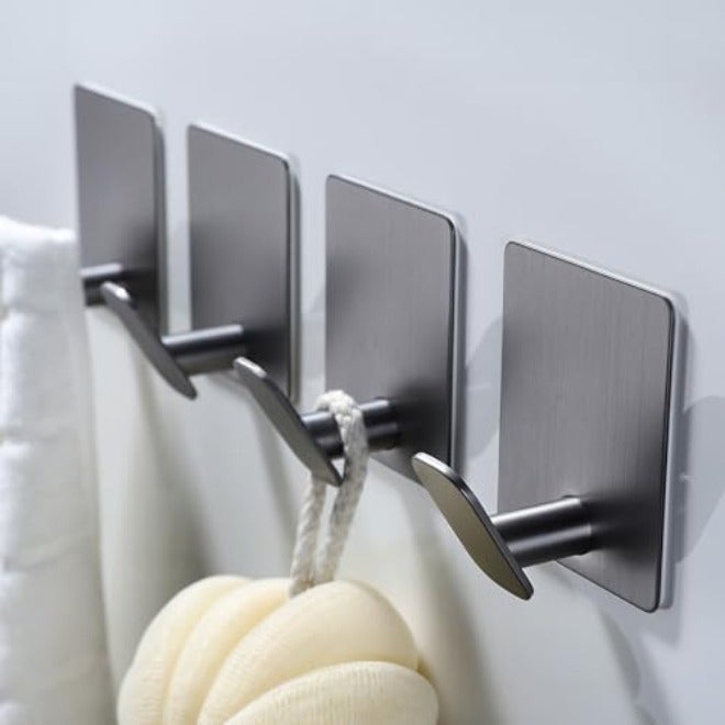 DELITON Adhesive Towel Hooks on Wall: Robe Hooks for Hanging Clothes Hats Stick on Bathroom/Kitchen SUS 304 Stainless Steel Silver - Image 1