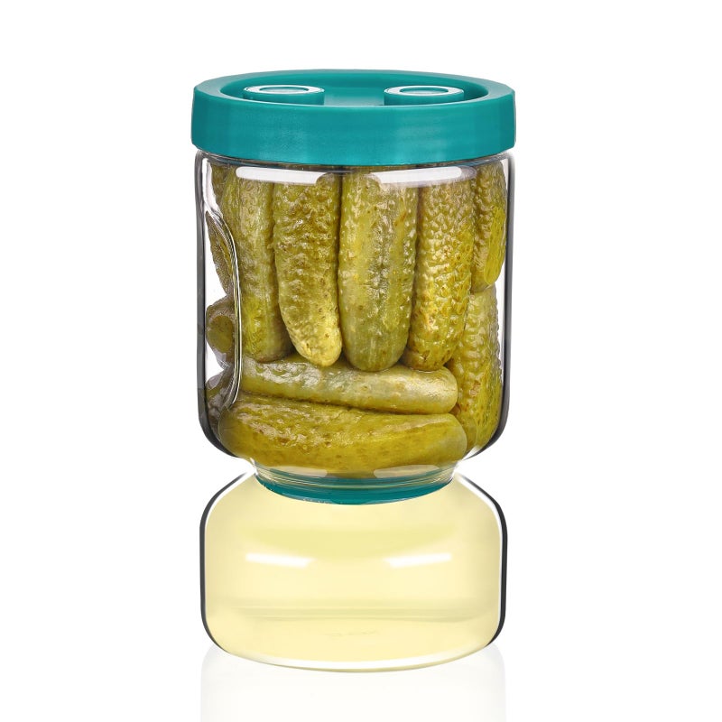 ZENS Pickle Jar with Strainer Flip  51oz Pickle Container Pickle Juice Separator Teal Hourglass Jar for Olive Keeper  Leakproof Pickle Holder Jars for Pickling Dill Sliced Storage  Gifts for Mom - Image 1