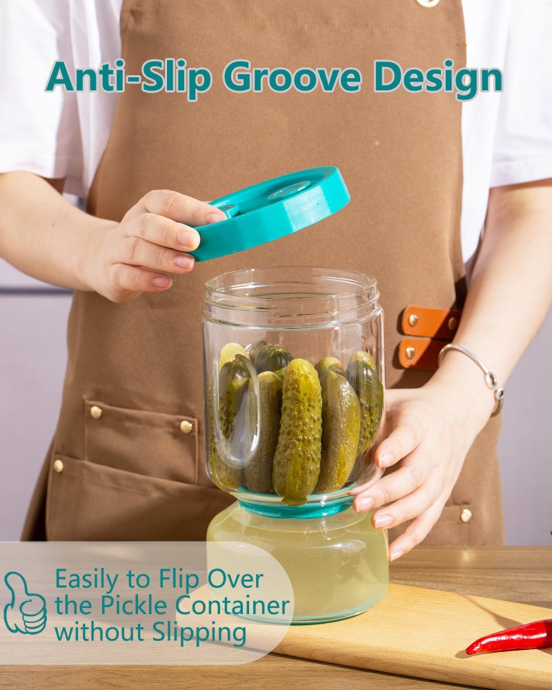 ZENS Pickle Jar with Strainer Flip  51oz Pickle Container Pickle Juice Separator Teal Hourglass Jar for Olive Keeper  Leakproof Pickle Holder Jars for Pickling Dill Sliced Storage  Gifts for Mom - Image 2