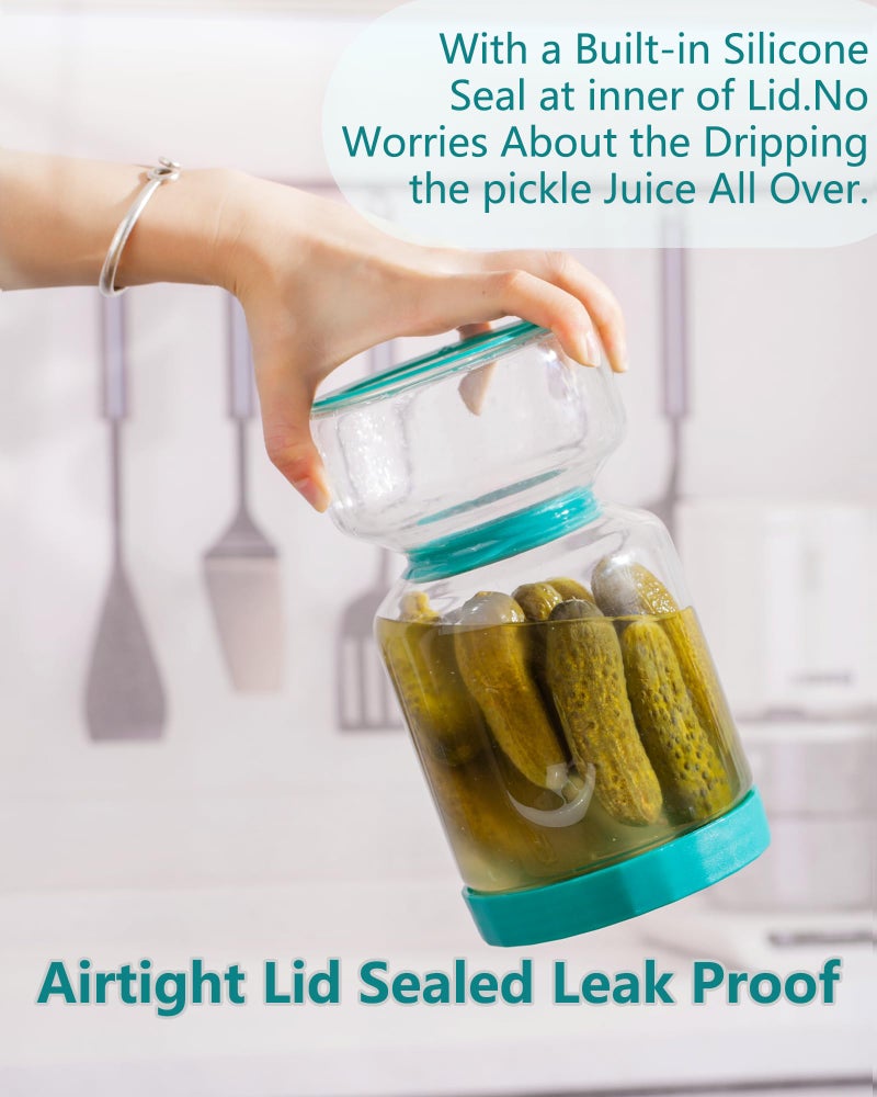 ZENS Pickle Jar with Strainer Flip  51oz Pickle Container Pickle Juice Separator Teal Hourglass Jar for Olive Keeper  Leakproof Pickle Holder Jars for Pickling Dill Sliced Storage  Gifts for Mom - Image 3