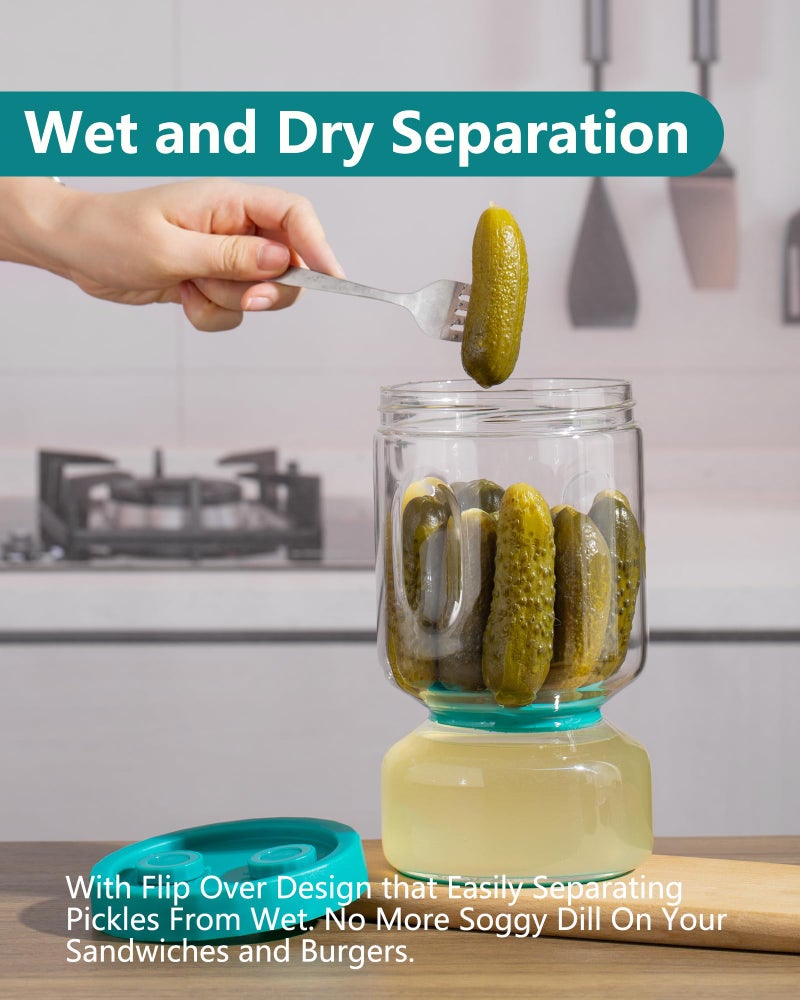 ZENS Pickle Jar with Strainer Flip  51oz Pickle Container Pickle Juice Separator Teal Hourglass Jar for Olive Keeper  Leakproof Pickle Holder Jars for Pickling Dill Sliced Storage  Gifts for Mom - Image 5