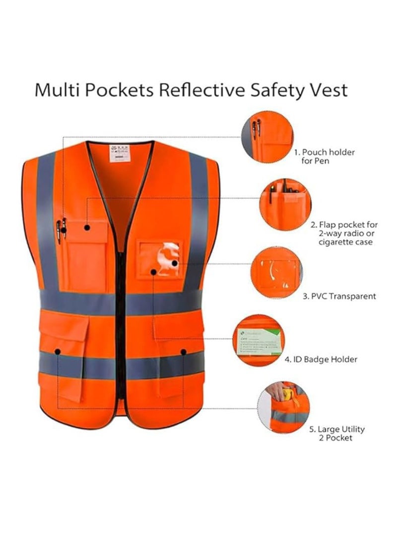 Yuwell Reflective Safety Vests High Visibility Breathable Day Night Warning Jacket with Zipper And 5 Pockets For Construction Traffic Cycling Safety Purpose Large 1 Piece  - Image 4