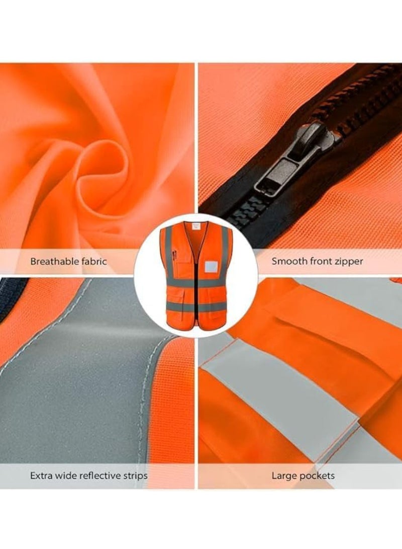 Yuwell Reflective Safety Vests High Visibility Breathable Day Night Warning Jacket with Zipper And 5 Pockets For Construction Traffic Cycling Safety Purpose Large 1 Piece  - Image 2