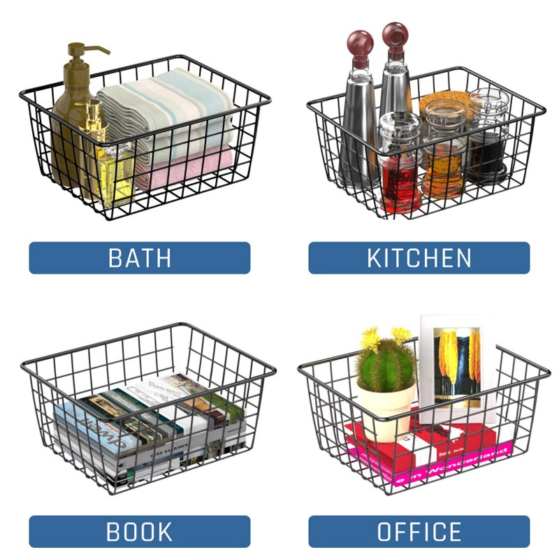 iSPECLE Pantry Organizer  iSPECLE 4 Pack Small Pantry Organizers and Storage with Handles  Sorting Storage Easy Access Durable Wire Basket for Pantry  Black - Image 1
