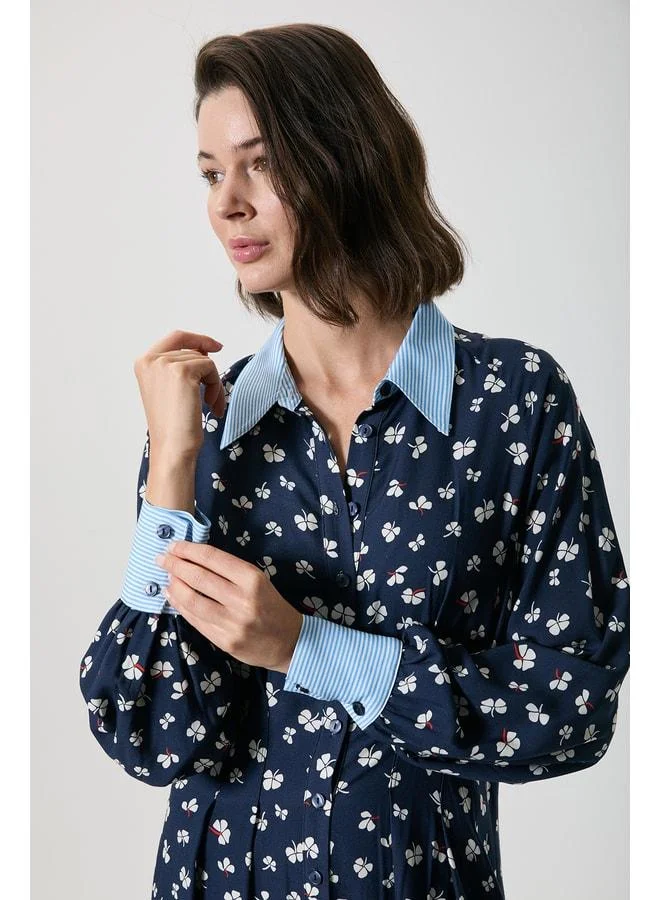 Penye Mood  Contrast-collared dress with pleated details. for Women | Best Price UAE