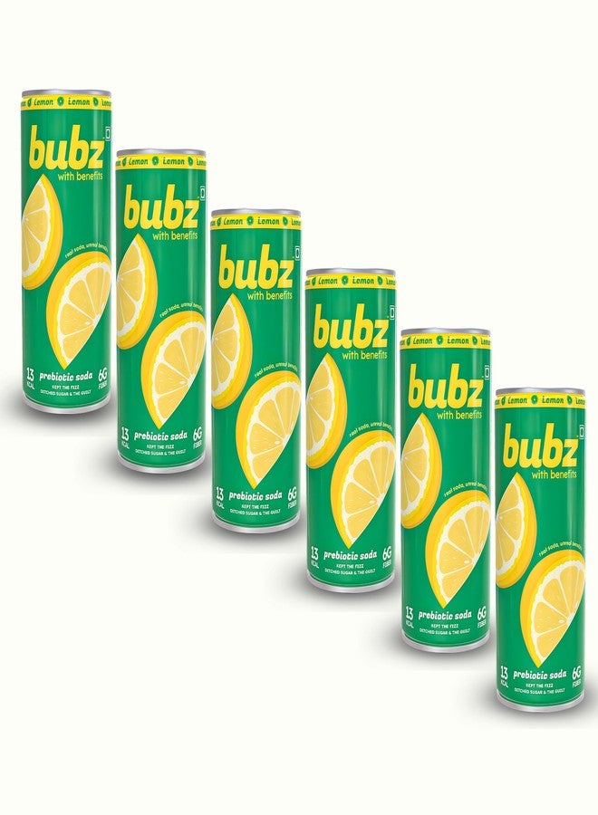 Bubz Lemon Prebiotic Soda | 6g Prebiotic Fiber | 0g Added Sugar | Naturally Sweetened by Monk Fruit | 13 Kcal per can only | Pack of 6 (250ml) - Image 1