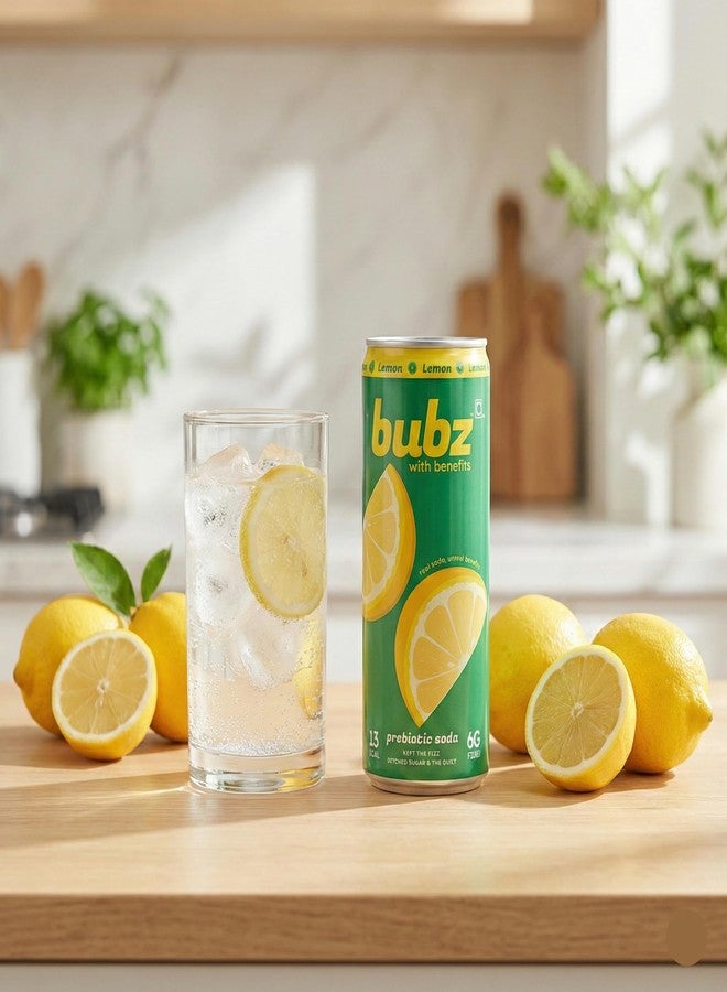 Bubz Lemon Prebiotic Soda | 6g Prebiotic Fiber | 0g Added Sugar | Naturally Sweetened by Monk Fruit | 13 Kcal per can only | Pack of 6 (250ml) - Image 3