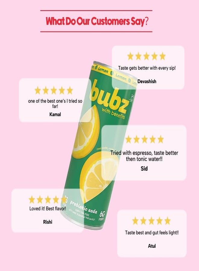 Bubz Lemon Prebiotic Soda | 6g Prebiotic Fiber | 0g Added Sugar | Naturally Sweetened by Monk Fruit | 13 Kcal per can only | Pack of 6 (250ml) - Image 5