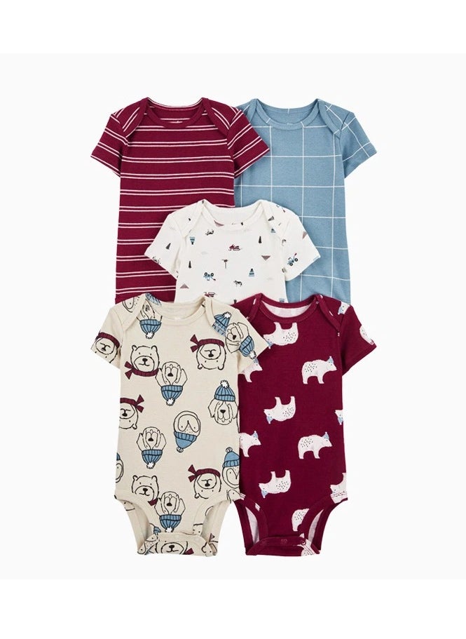 CICILADY 5 Piece Baby Boys Girls Bodysuit Set Soft Breathable Summer Baby Bodysuit Half Sleeve Onesie Pajama Set 