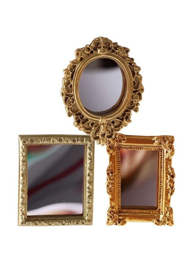 NUOBESTY 3 قطع مرايا مصغرة ذهبية لمنازل الدمى مرايا صغيرة مرايا منقوشة كلاسيكية مرايا منحوتة عتيقة لزينة منازل الدمى إكسسوارات تصوير (نمط عشوائي) - Image 1