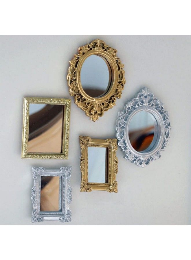 NUOBESTY 3 قطع مرايا مصغرة ذهبية لمنازل الدمى مرايا صغيرة مرايا منقوشة كلاسيكية مرايا منحوتة عتيقة لزينة منازل الدمى إكسسوارات تصوير (نمط عشوائي) - Image 4