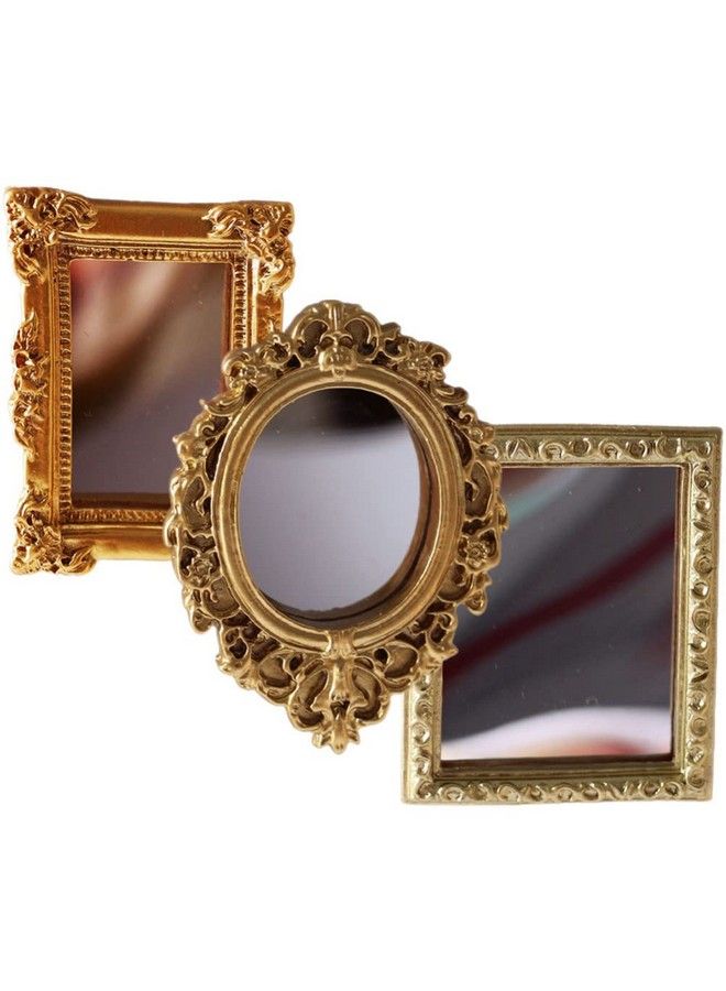 NUOBESTY 3 قطع مرايا مصغرة ذهبية لمنازل الدمى مرايا صغيرة مرايا منقوشة كلاسيكية مرايا منحوتة عتيقة لزينة منازل الدمى إكسسوارات تصوير (نمط عشوائي) - Image 5