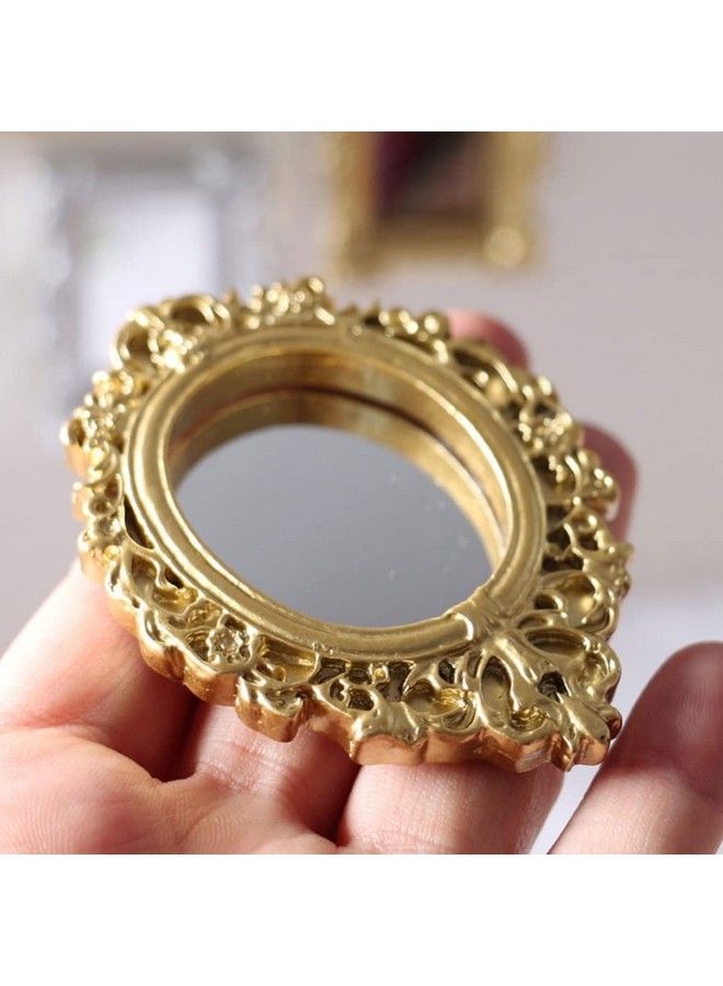 NUOBESTY 3 قطع مرايا مصغرة ذهبية لمنازل الدمى مرايا صغيرة مرايا منقوشة كلاسيكية مرايا منحوتة عتيقة لزينة منازل الدمى إكسسوارات تصوير (نمط عشوائي) - Image 3