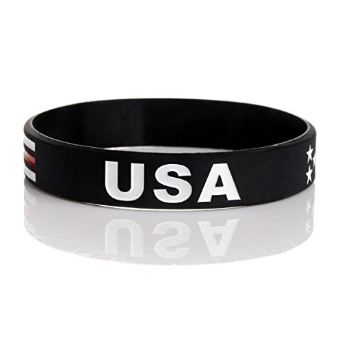 Sainstone MedusaX "Power of Faith USA Thin Red Line American Flag Bracelet Silicone Rubber Wristbands Americanism Partriotic Spirit Sports (Unisex) - Image 2