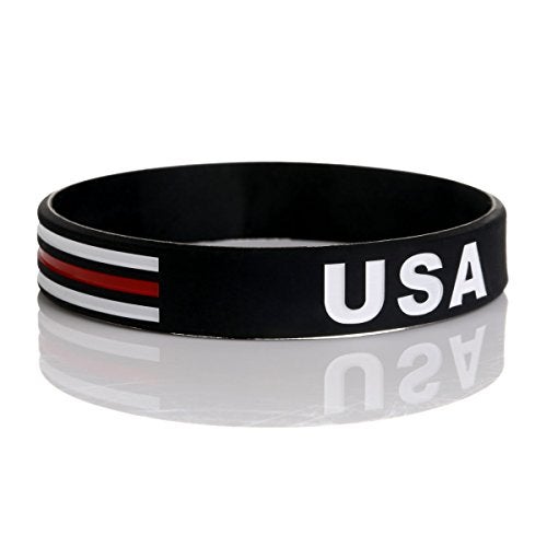 Sainstone MedusaX "Power of Faith USA Thin Red Line American Flag Bracelet Silicone Rubber Wristbands Americanism Partriotic Spirit Sports (Unisex) - Image 3