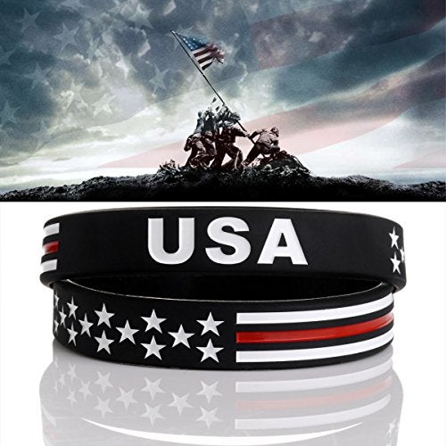 Sainstone MedusaX "Power of Faith USA Thin Red Line American Flag Bracelet Silicone Rubber Wristbands Americanism Partriotic Spirit Sports (Unisex) - Image 1