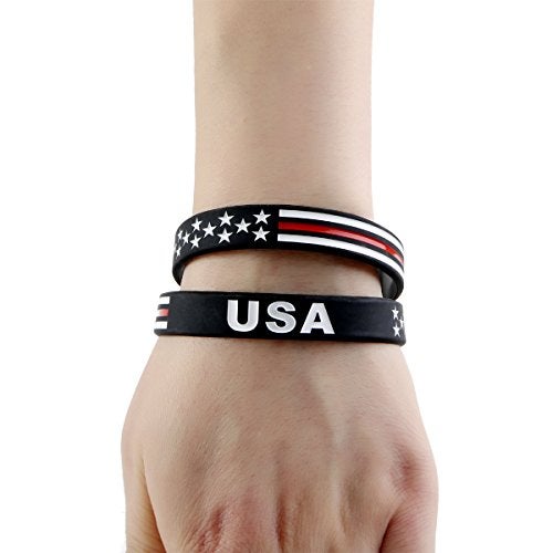 Sainstone MedusaX "Power of Faith USA Thin Red Line American Flag Bracelet Silicone Rubber Wristbands Americanism Partriotic Spirit Sports (Unisex) - Image 5