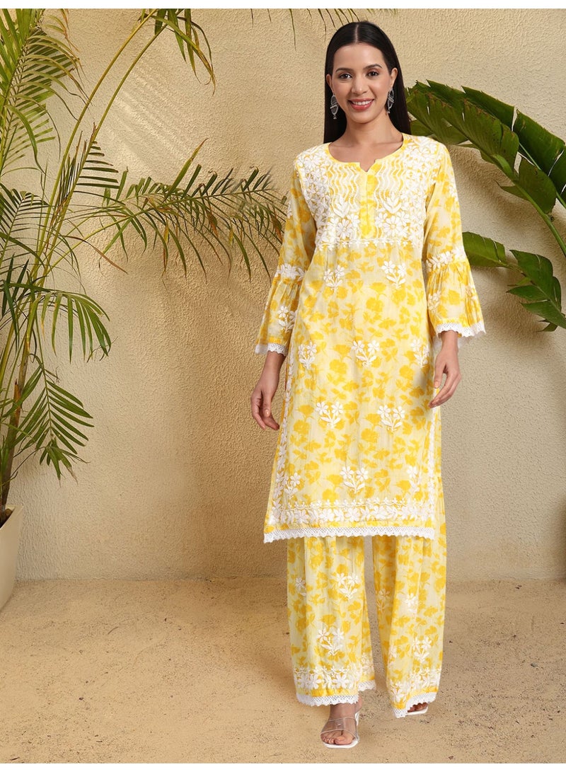 الايا مجموعة كورتا قطن شيكانكاري مطرزة يدويًا للنساء-AL4099KS - Image 1