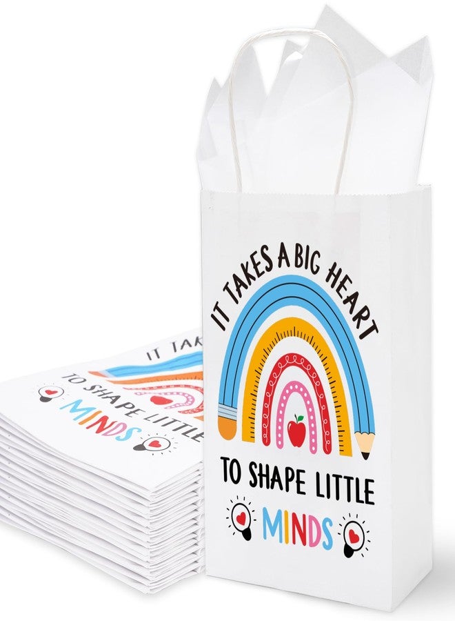 وولاين مجموعة Whaline من 24 كيسًا ورقيًا كرافتًا لتقدير المعلمين، مع 30 ورقة مناديل ورقية، أكياس هدايا للمعلمين بمقابض، أكياس حلوى وهدايا ليوم المعلم، لوازم حفلات العودة إلى المدرسة - Image 1