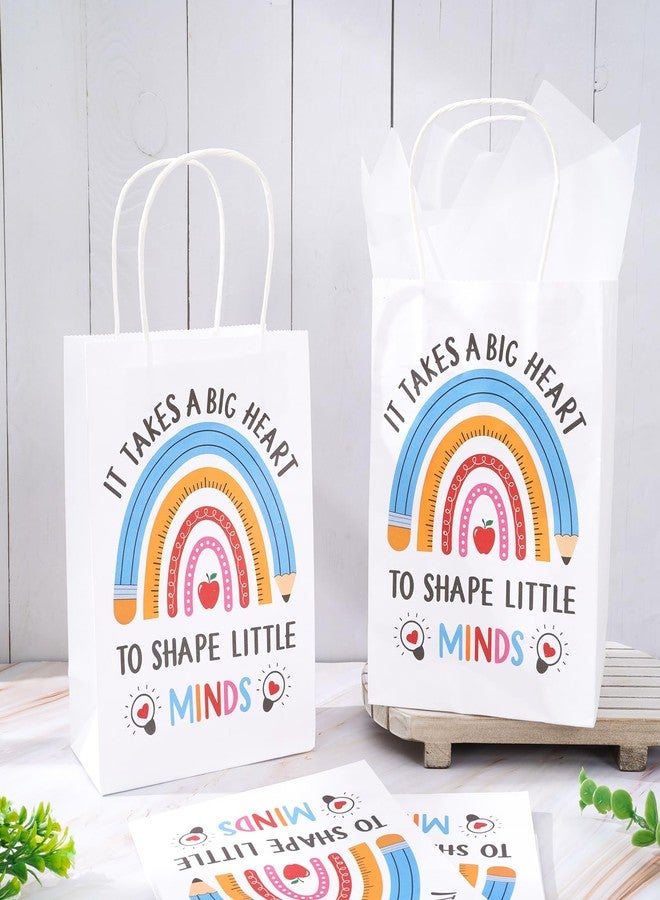 وولاين مجموعة Whaline من 24 كيسًا ورقيًا كرافتًا لتقدير المعلمين، مع 30 ورقة مناديل ورقية، أكياس هدايا للمعلمين بمقابض، أكياس حلوى وهدايا ليوم المعلم، لوازم حفلات العودة إلى المدرسة - Image 4