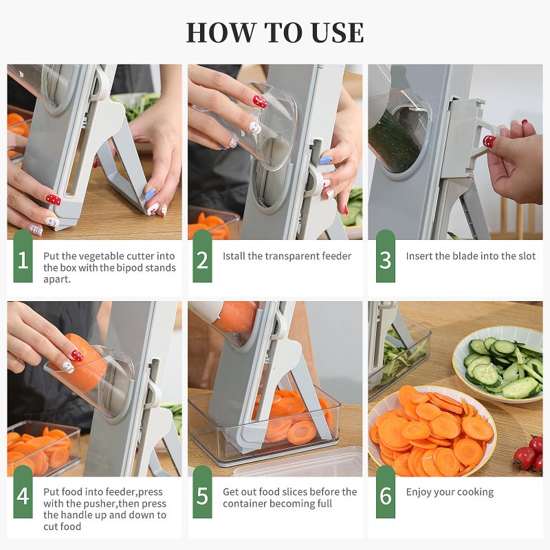 iETH Safe Mandoline Slicer for Kitchen, 4-In-1 Chopper Vegetable Cutter, Mandolin Julienne Slicers for Fruits and Vegetables, Potato Cutter for Fries, Kitchen Gadgets and House Essentials - Image 5