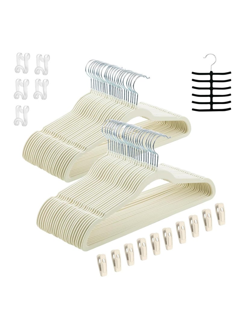 TYCOM Clothes Hangers 100 Pack Velvet Ultra Thin Space Saving Coats Clothes Hangers Non Slip Suit Hangers with 360 Degree Swivel Hook for Jackets Pants Dress Beige. - Image 1