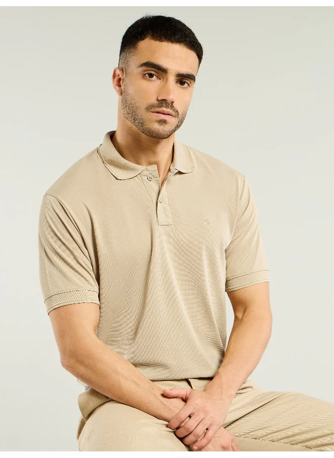 بيونغ Beige Structured Polo T-Shirt for Men