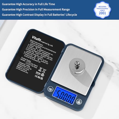 Vitafit 500g Digital Pocket Scale,High Accuracy Assured by Scale Professional Factory Since 2001, Gram Scale 0.01g for Multifunction: Lab,Food, Kitchen,Coffee,Jewelry; Blue - Image 2