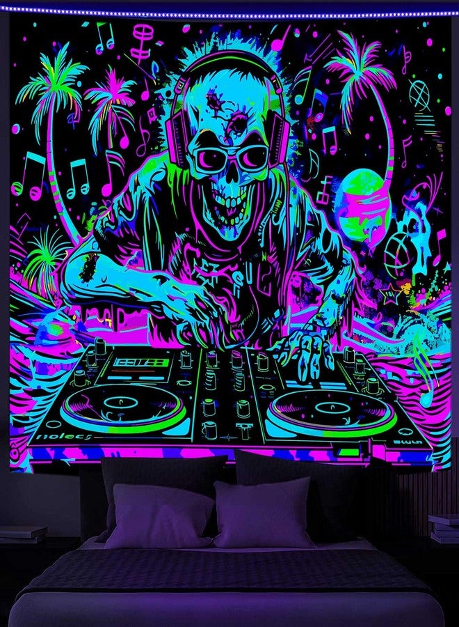 VEIGIKE Cool Gothic Skull Blacklight Tapestry UV Reactive, Funny Trippy Skeleton Music Neon Black Light Art Poster for Men Room Bedroom, Goth Band Hippie Hip Hop Glow in The Dark Party Decor (60X40) - Image 3