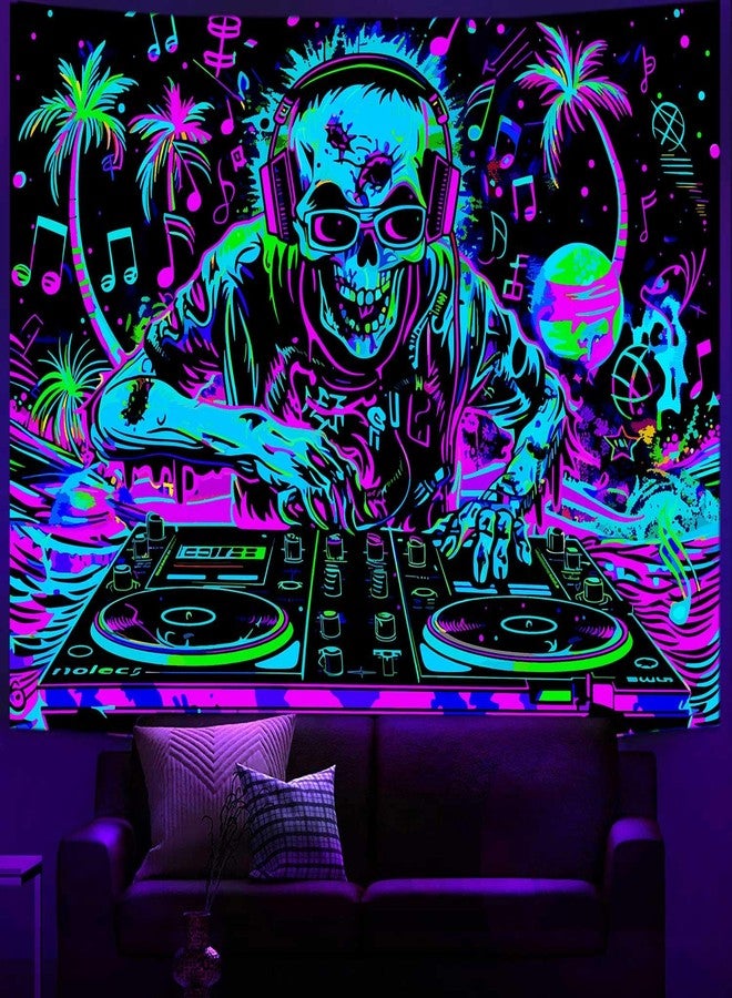 VEIGIKE Cool Gothic Skull Blacklight Tapestry UV Reactive, Funny Trippy Skeleton Music Neon Black Light Art Poster for Men Room Bedroom, Goth Band Hippie Hip Hop Glow in The Dark Party Decor (60X40) - Image 4