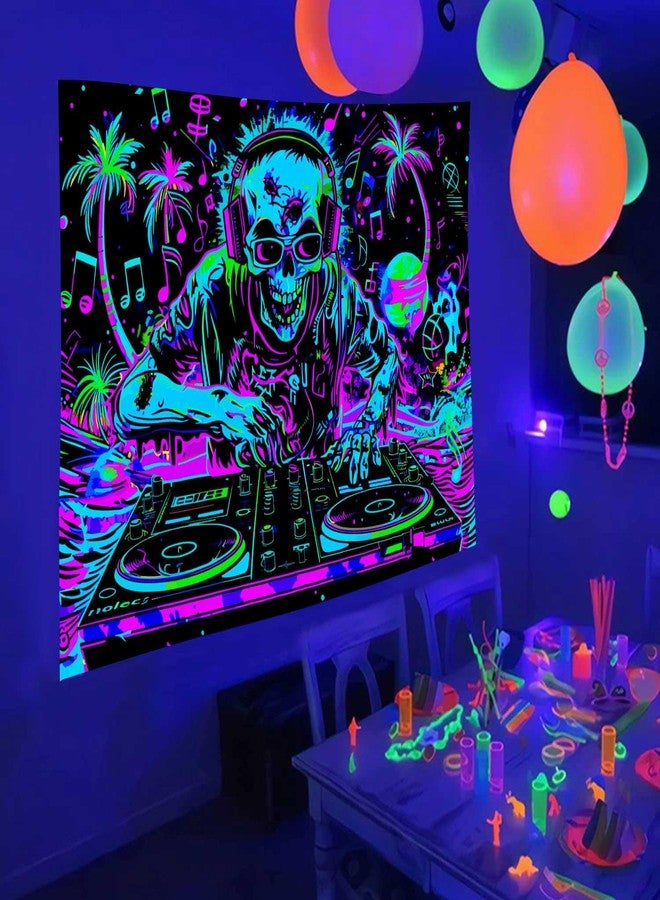 VEIGIKE Cool Gothic Skull Blacklight Tapestry UV Reactive, Funny Trippy Skeleton Music Neon Black Light Art Poster for Men Room Bedroom, Goth Band Hippie Hip Hop Glow in The Dark Party Decor (60X40) - Image 5