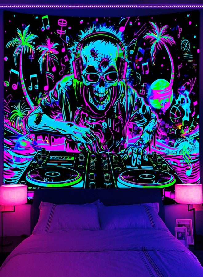 VEIGIKE Cool Gothic Skull Blacklight Tapestry UV Reactive, Funny Trippy Skeleton Music Neon Black Light Art Poster for Men Room Bedroom, Goth Band Hippie Hip Hop Glow in The Dark Party Decor (60X40) - Image 2