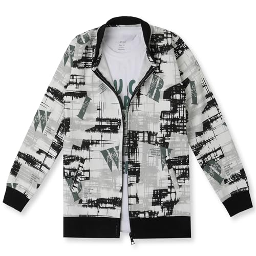 CAVIO Boys Cotton Printed Full Sleeve Jacket and T-Shirt White - Image 1