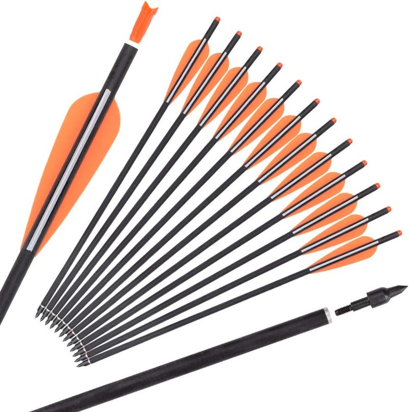 TY Archery Carbon Crossbow Bolts 16 18 20 Inch Hunting Archery Arrows with 4" Vanes Replaced Arrowhead Tip (Pack of 12) - Image 1