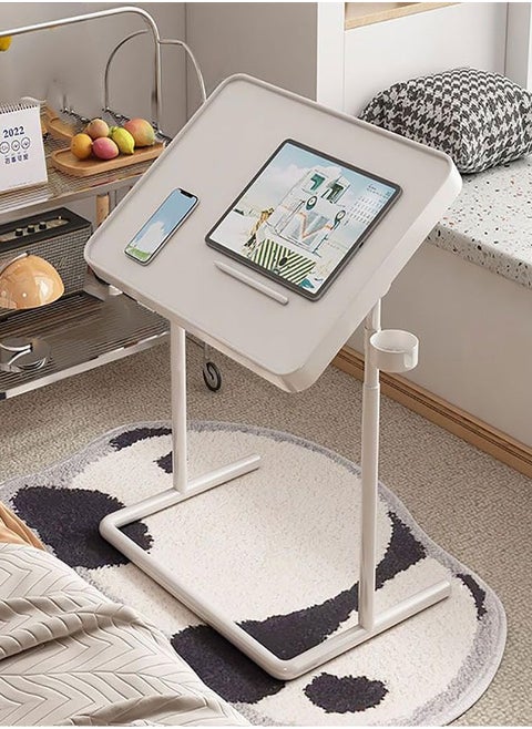 Standing Laptop Desk Small Computer Table with Magnetic Desktop Adjustable Laptop Table Desk Foldable End Side Table Bed Tray Table for Working&Eating(White)