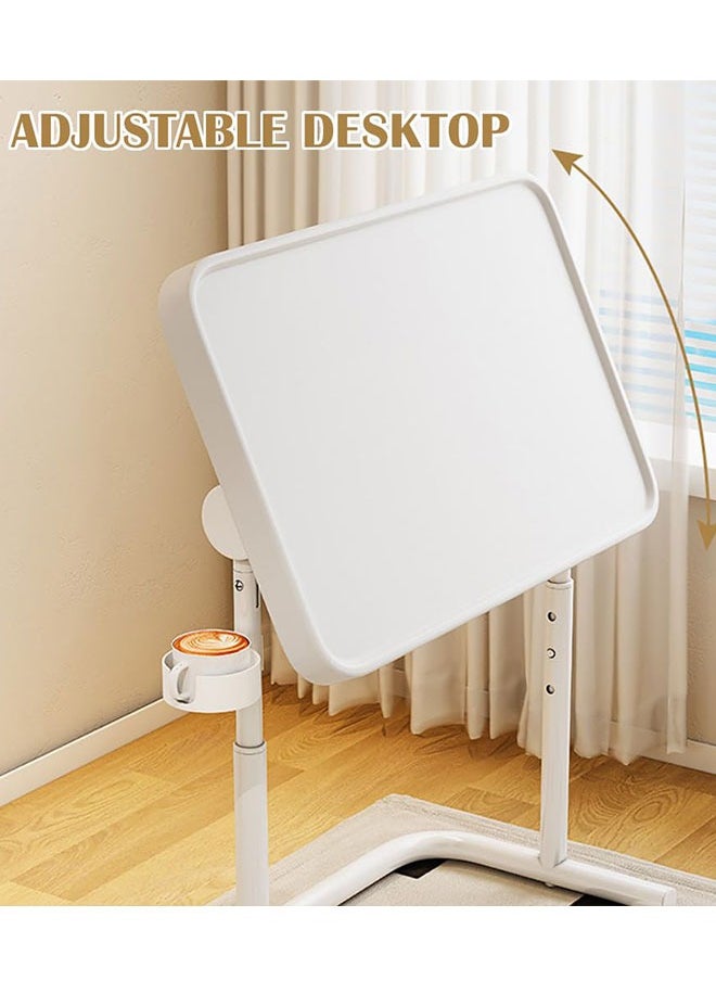 Standing Laptop Desk Small Computer Table with Magnetic Desktop Adjustable Laptop Table Desk Foldable End Side Table Bed Tray Table for Working&Eating(White)