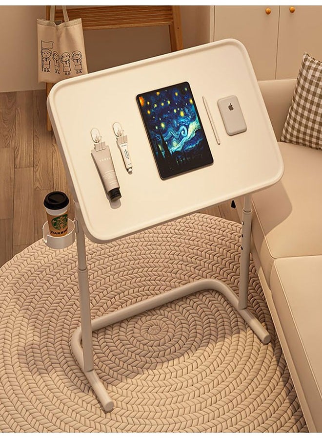 Standing Laptop Desk Small Computer Table with Magnetic Desktop Adjustable Laptop Table Desk Foldable End Side Table Bed Tray Table for Working&Eating(White)