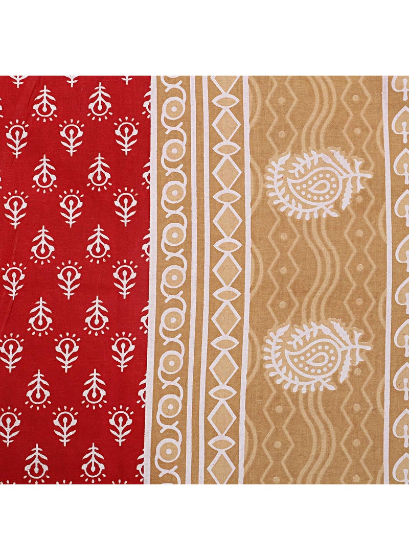 Queenie Queenie Brand 100% Cotton Rajasthani Jaipuri Traditional King Size Double Bed Bedsheet with 2 Pillow Covers/GAD Printed Bedsheet for DoubleB Bed (4KAMGADBUTI-RD)  - Image 3