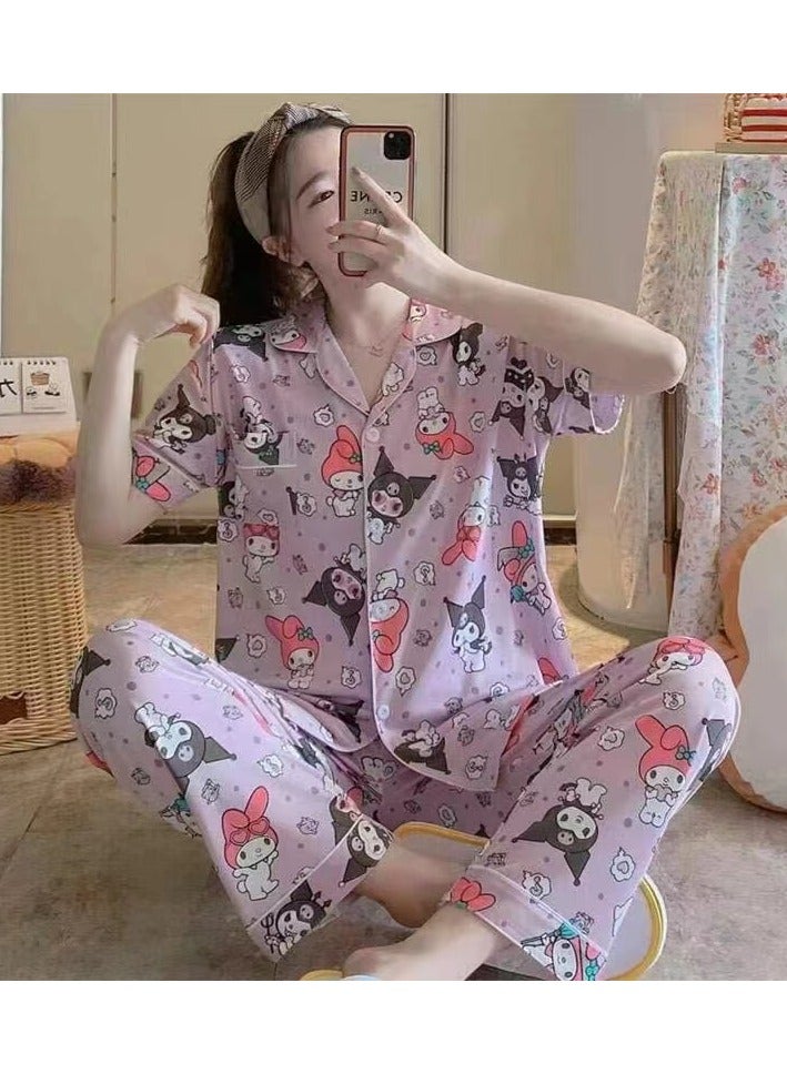 DubaiGallery Trendie Women's Korean Cute Designs Series Sleepwear Collection Milky Cotton Sleepwear Shortsleeves and Pants Pyjama Set.