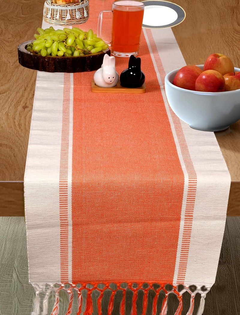 CRAZYWEAVES Table Runner for 6 Seater Dining Table, Living Room Table ruuner Table Runners for Dinning Table/Party Restaurants with Tassels at End (Orange, L-182 cm, W-32 cm) - Image 1