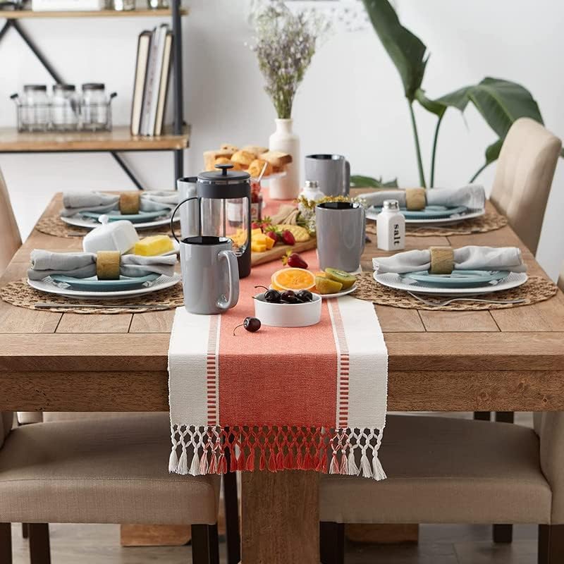 CRAZYWEAVES Table Runner for 6 Seater Dining Table, Living Room Table ruuner Table Runners for Dinning Table/Party Restaurants with Tassels at End (Orange, L-182 cm, W-32 cm) - Image 4