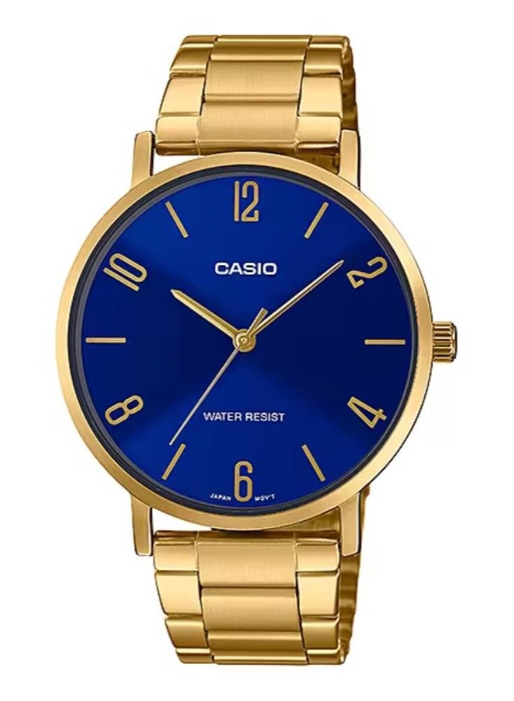 CASIO ساعة إنتيس كوارتز أنالوج مقاومة للماء من الفولاذ المقاوم للصدأ MTP-VT01G-2B2UDF
