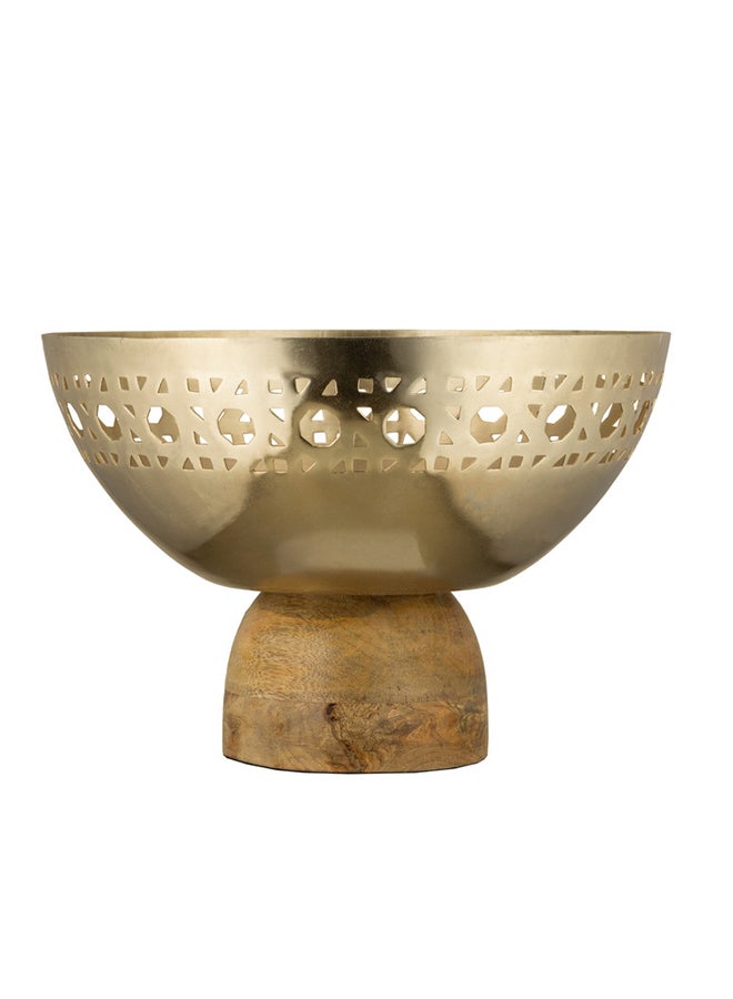 Alsaif وعاء تقديم قاعدة خشبية يمكن استخدامها لتقديم السلطة أو المعكرونة أو الفواكه 26X26X18 ذهبية - Image 1